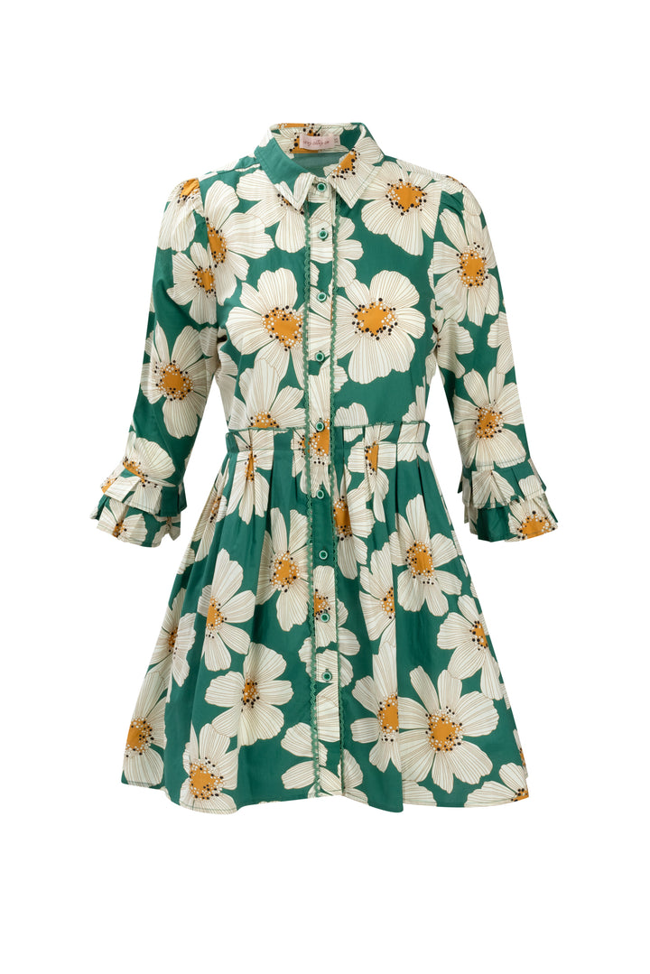 Bowie Dress in Green with White Floral