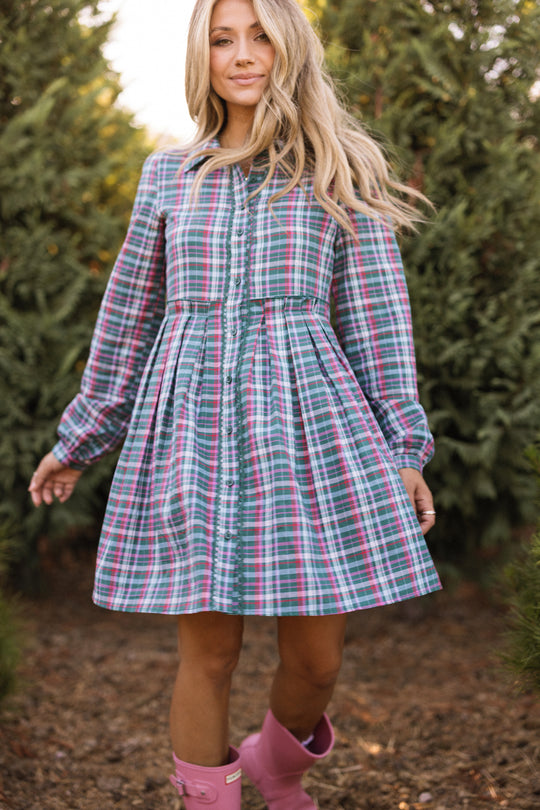 Bowie Long Sleeve Dress in Season's Greetings Plaid