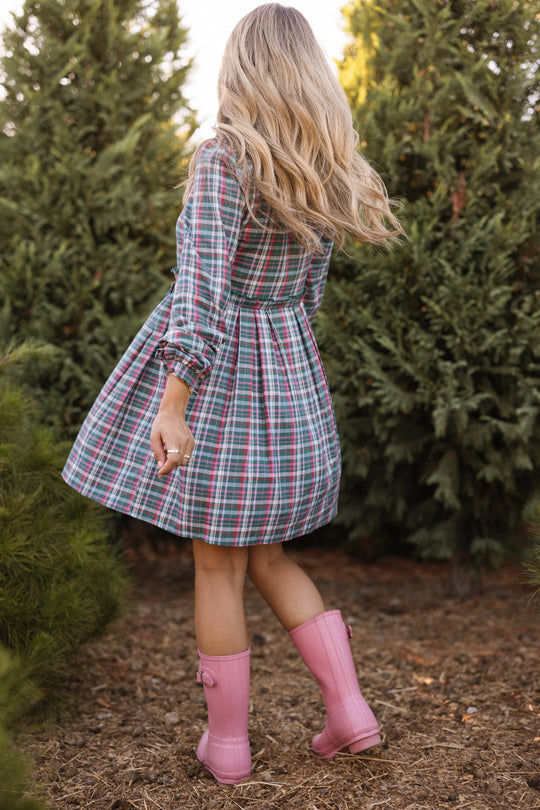 Bowie Long Sleeve Dress in Season's Greetings Plaid