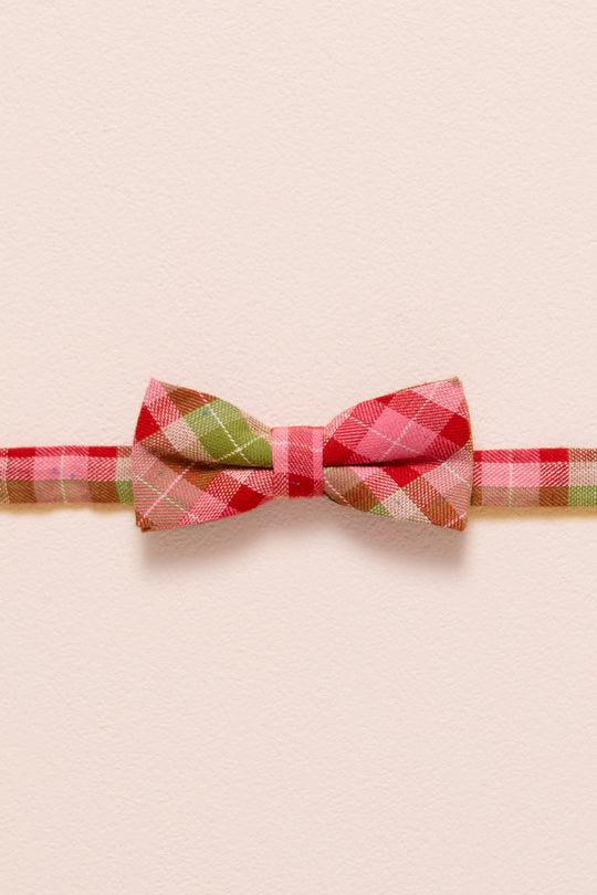 Plaid bow tie on a beige background