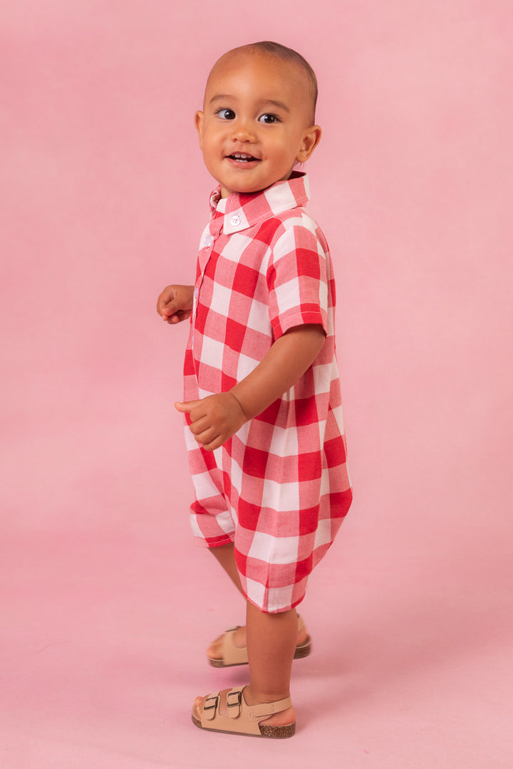 Baby Boys James Romper in Red Gingham