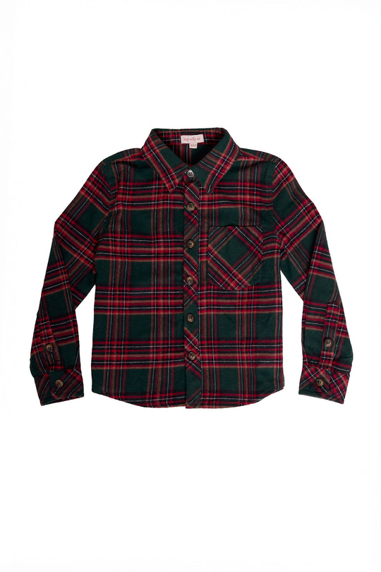 Plaid shirt with red and green pattern on a white background