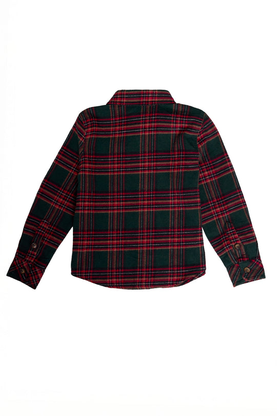 Plaid shirt with red and green pattern on a white background