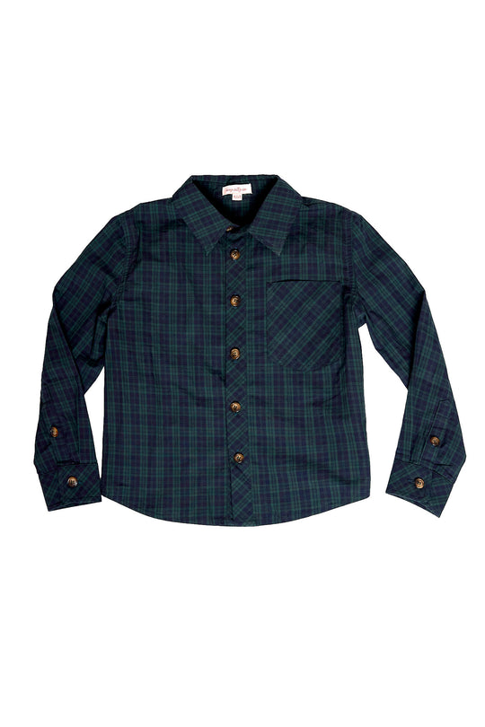 Plaid shirt with brown buttons on a white background