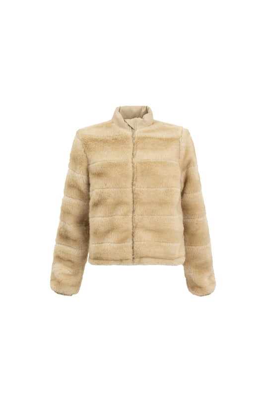 Beige fur jacket on a white background