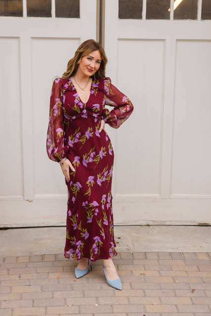 Calantha Dress in Burgundy Floral