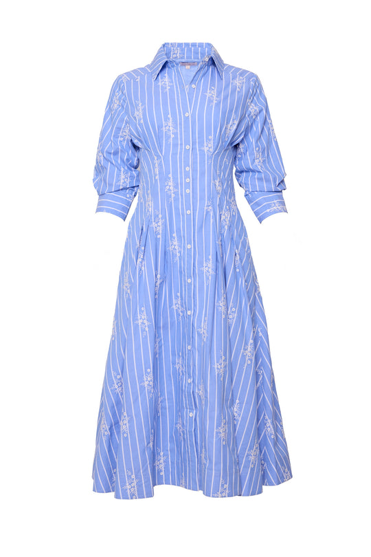 blue dress against a white background