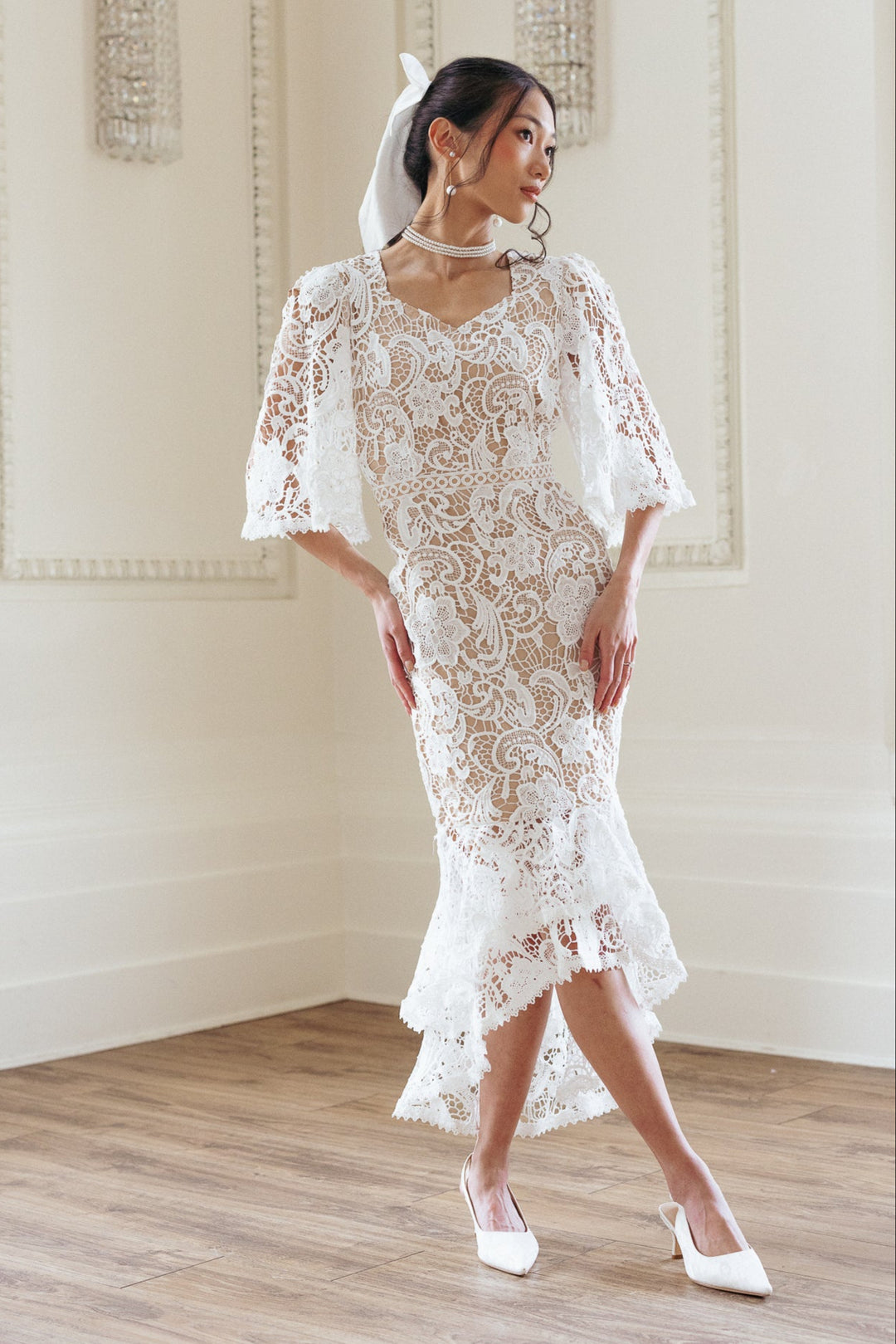 Cecilia Dress in White Lace