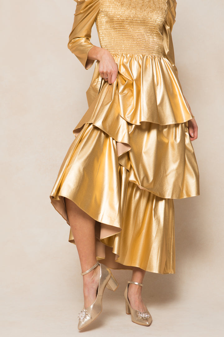 Circe Dress in Metallic Gold