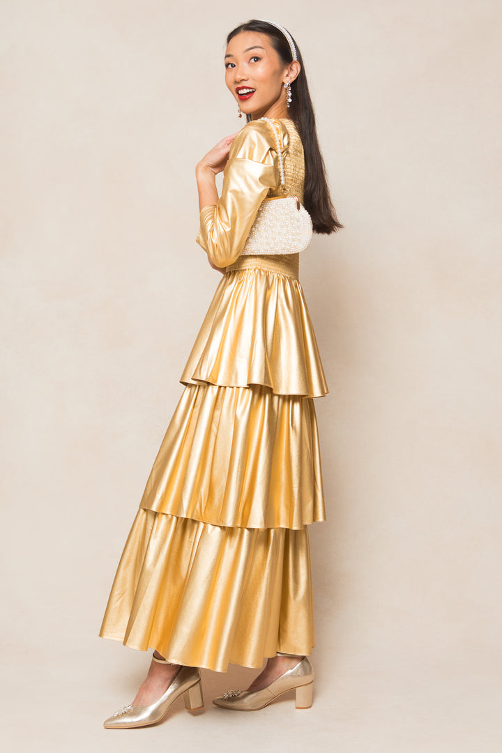 Circe Dress in Metallic Gold