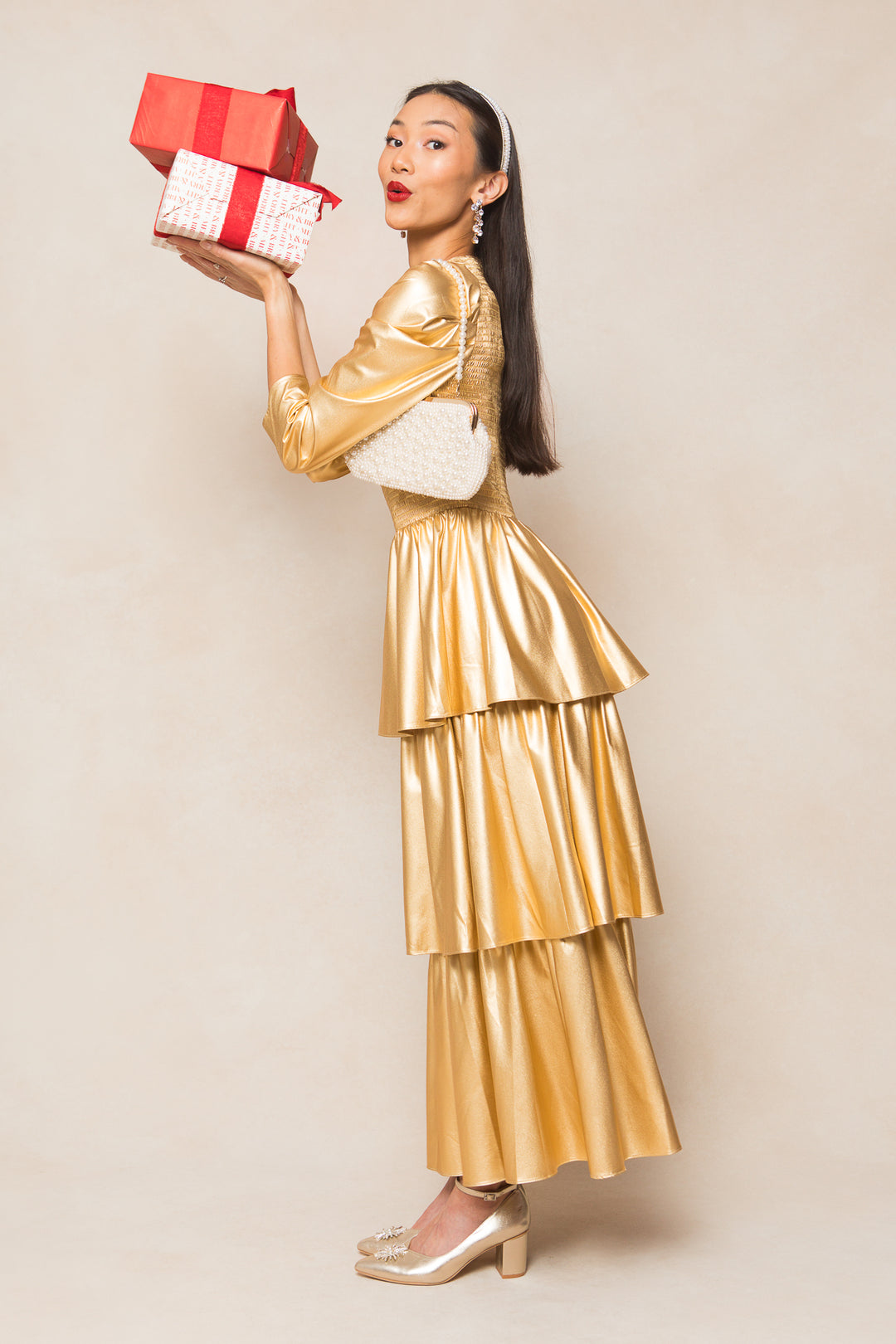 Circe Dress in Metallic Gold