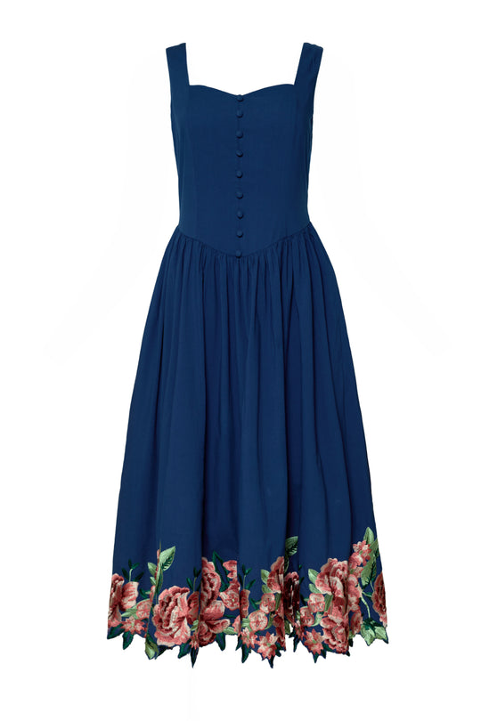 Clarissa Dress in Midnight with Red Flowers