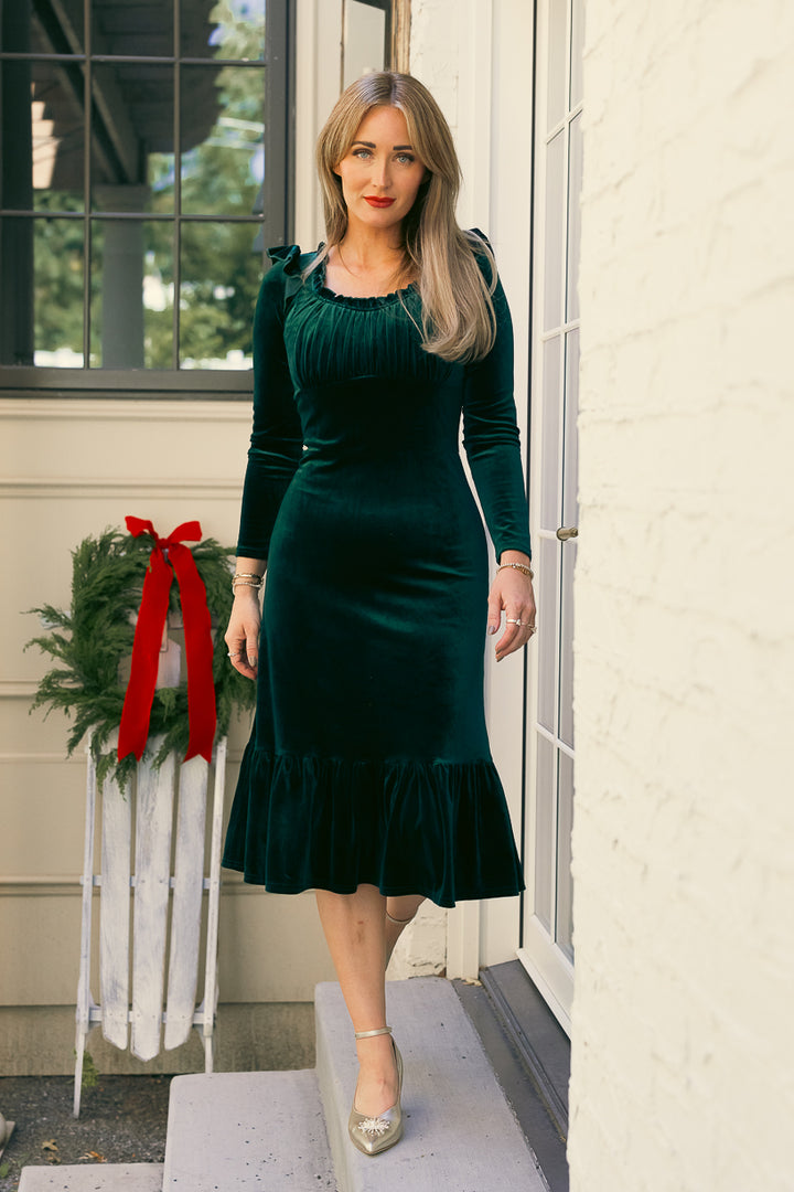 Cleopatra Dress in Emerald Velvet