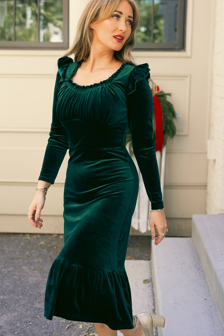 Cleopatra Dress in Emerald Velvet