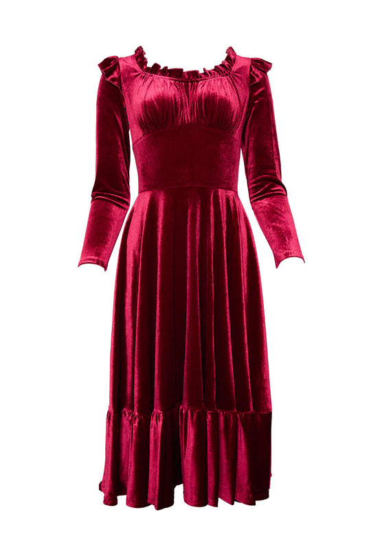 Cleopatra Flare Dress in Wine Velvet