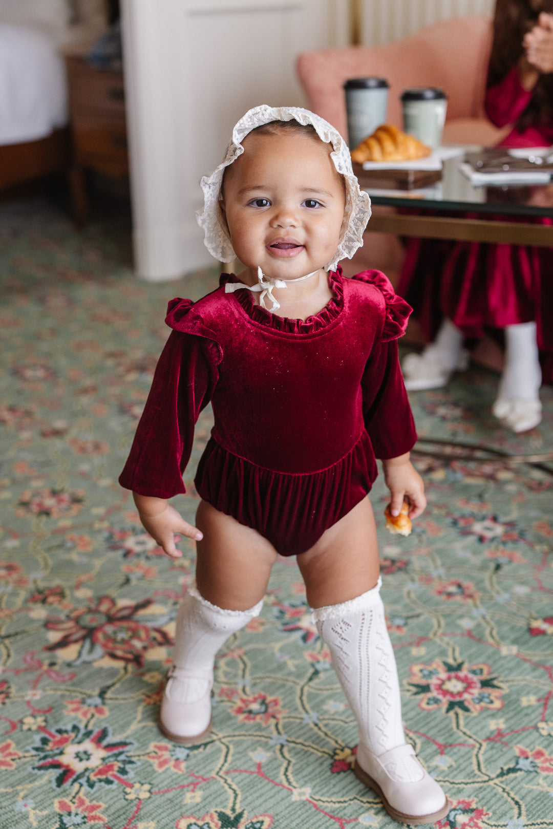 Baby Cleopatra Romper in Wine Velvet