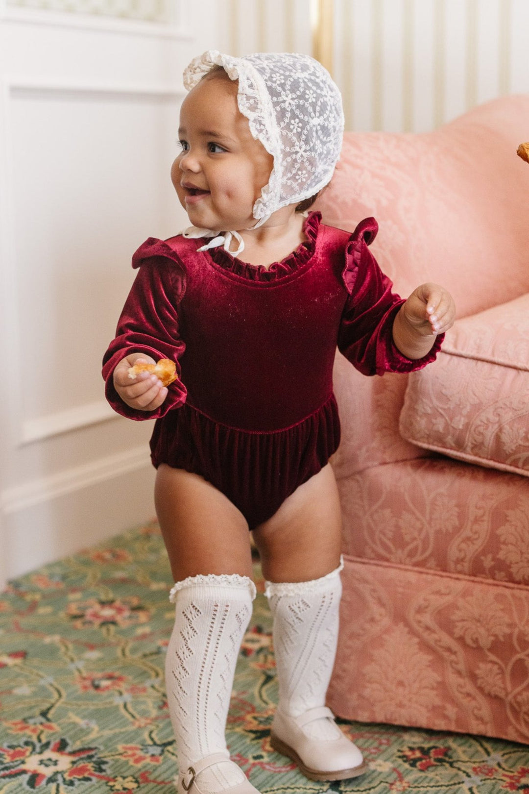 Baby Cleopatra Romper in Wine Velvet