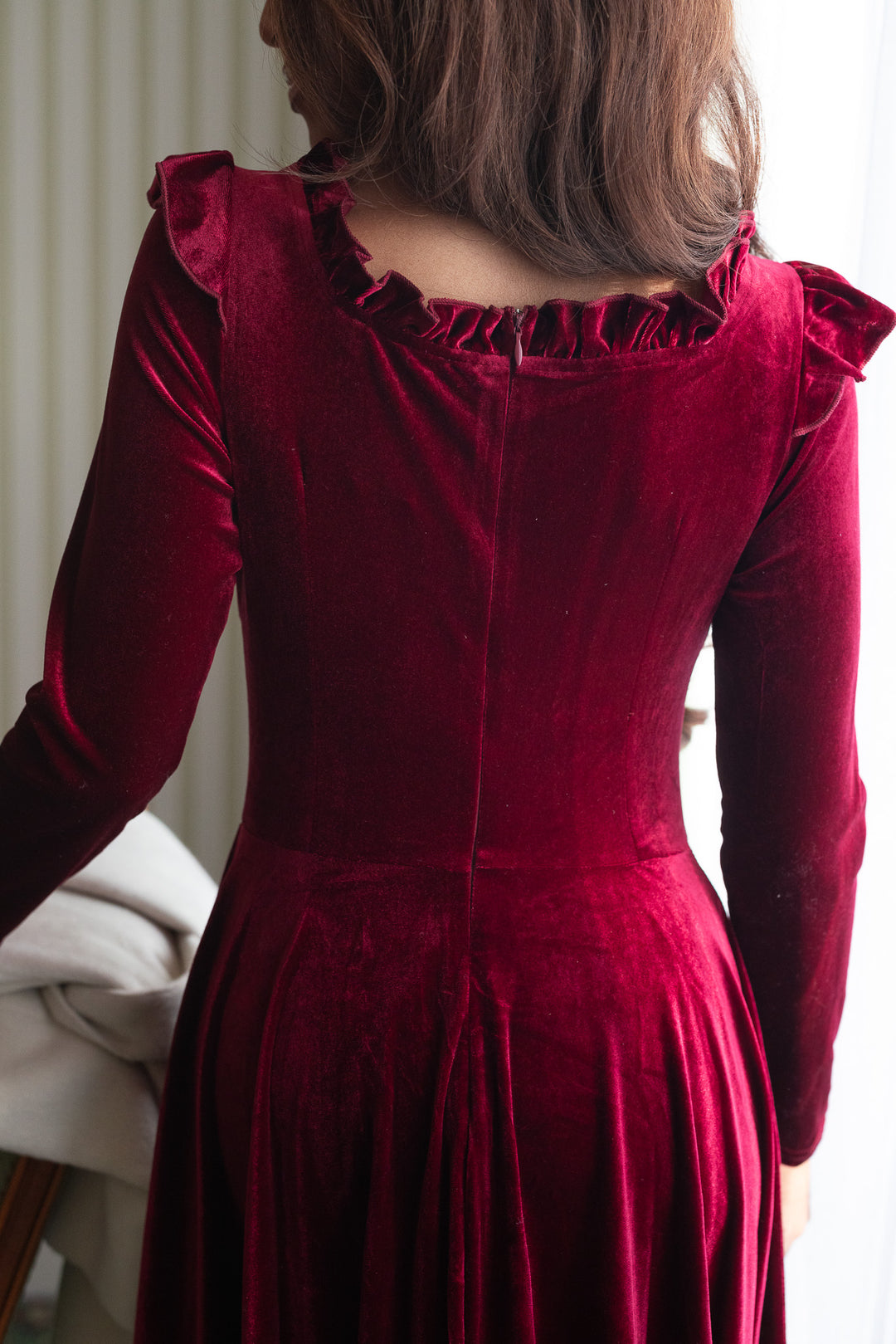 Cleopatra Flare Dress in Wine Velvet