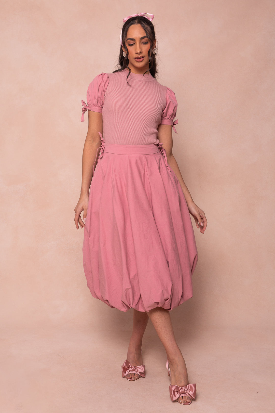 Clo Bubble Midi Skirt in Mauve