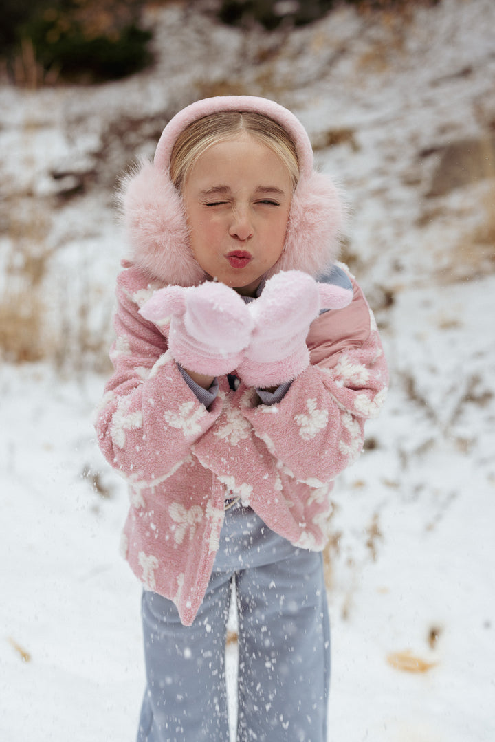 Mini Teddy Coat in Pink Bow Print