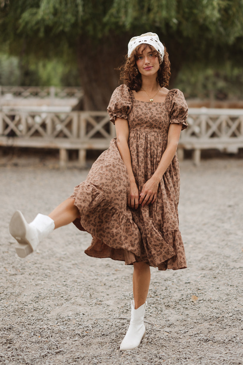 Coco Dress in Brown Floral - FINAL SALE