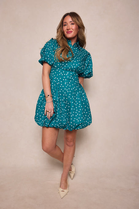 Cody Dress in Deep Teal Polka Dot