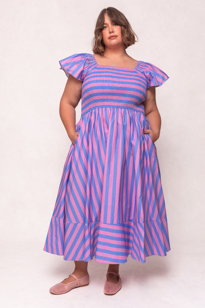Collins Dress in Pink & Blue Stripe