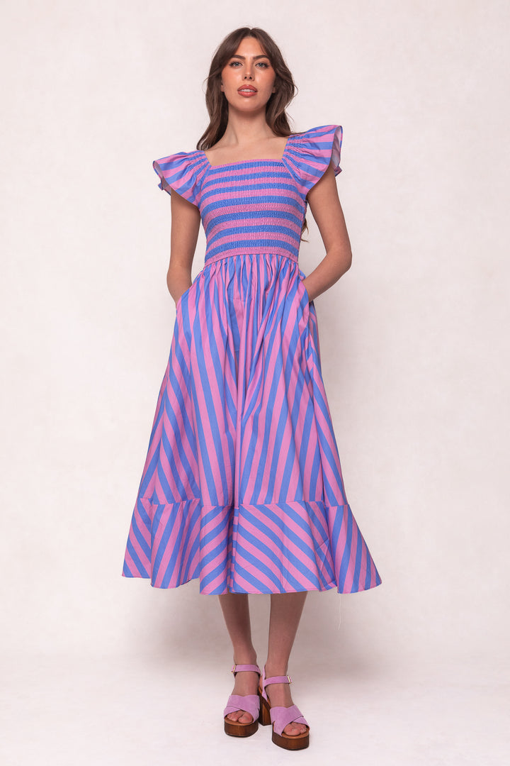 Collins Dress in Pink & Blue Stripe