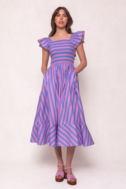 Collins Dress in Pink & Blue Stripe