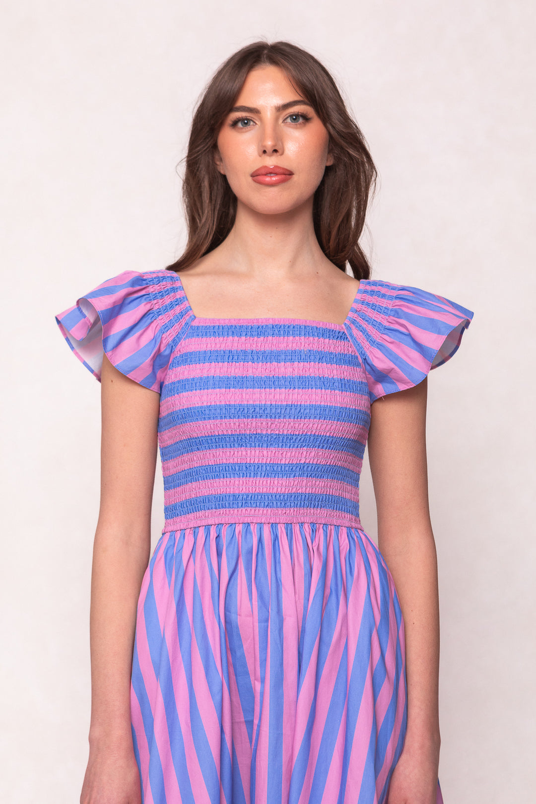 Collins Dress in Pink & Blue Stripe