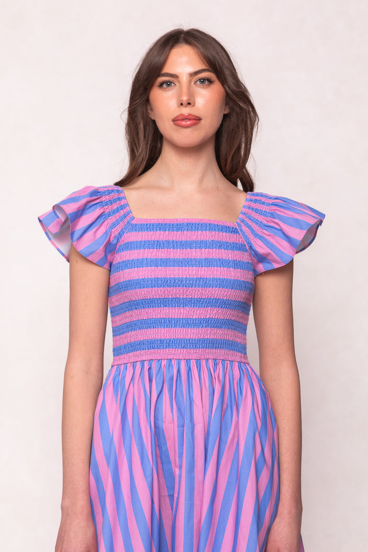 Collins Dress in Pink & Blue Stripe