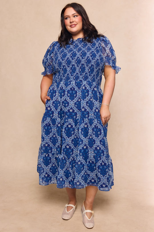 Cordelia Dress in Trellis Foulard