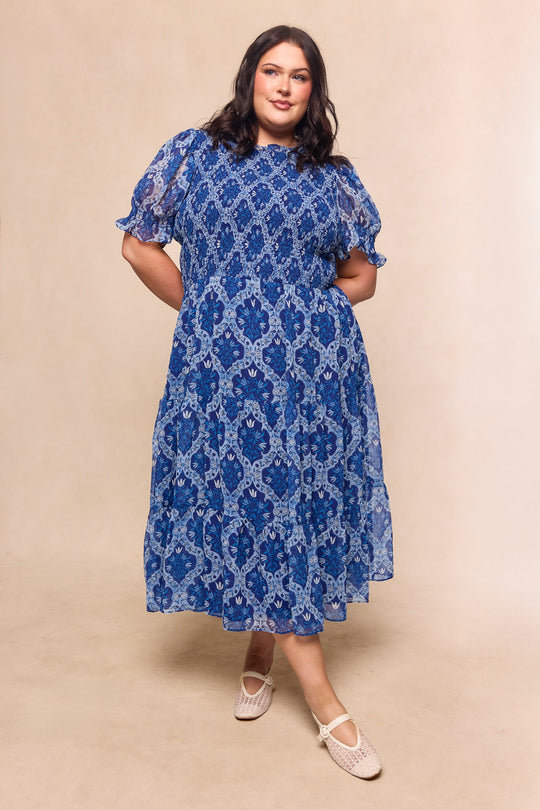 Cordelia Dress in Trellis Foulard