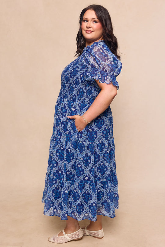 Cordelia Dress in Trellis Foulard