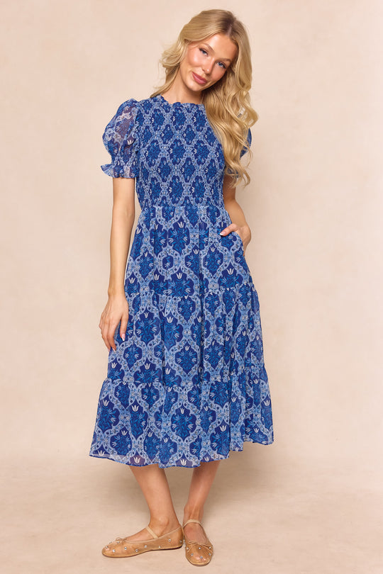 Cordelia Dress in Trellis Foulard