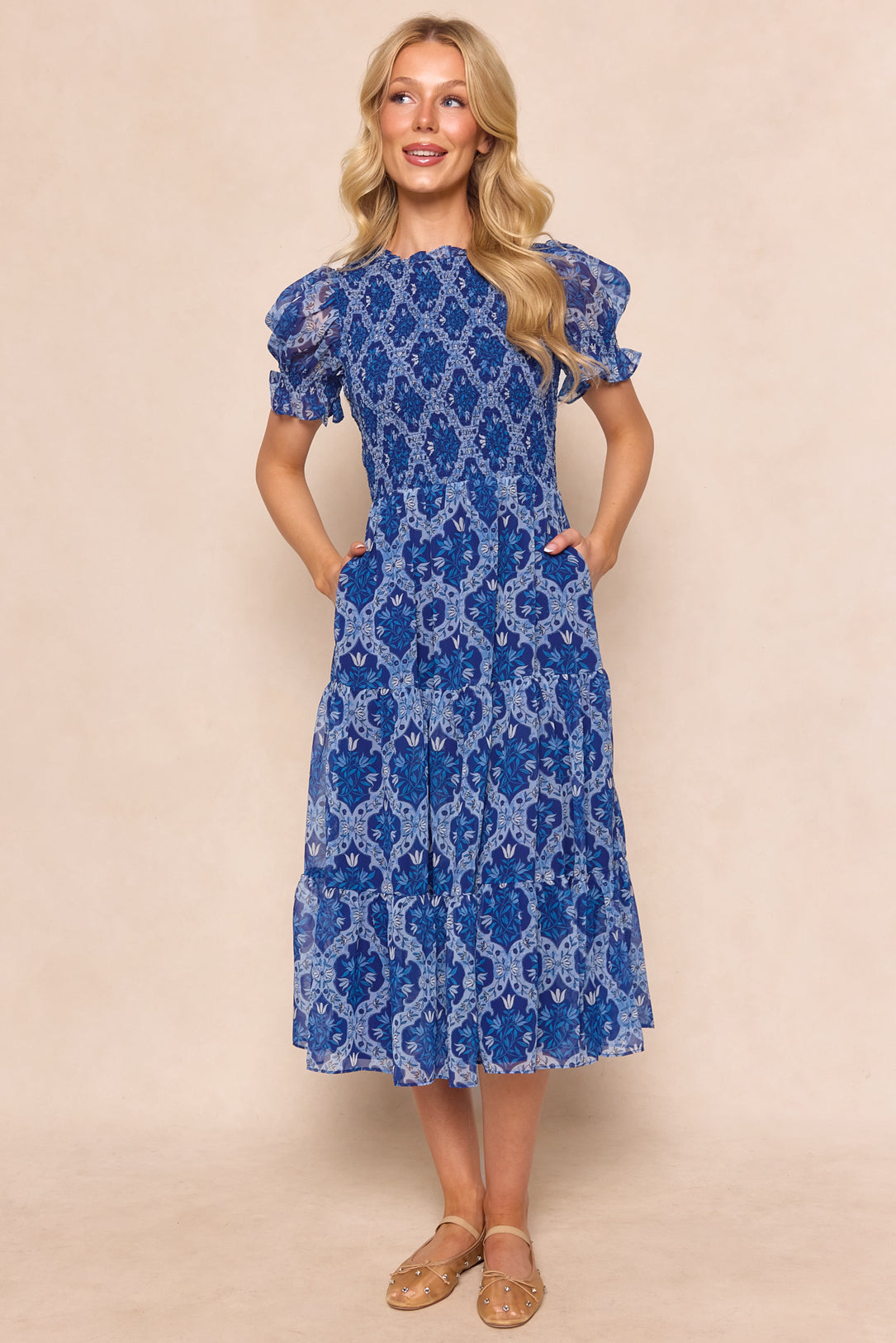 Cordelia Dress in Trellis Foulard