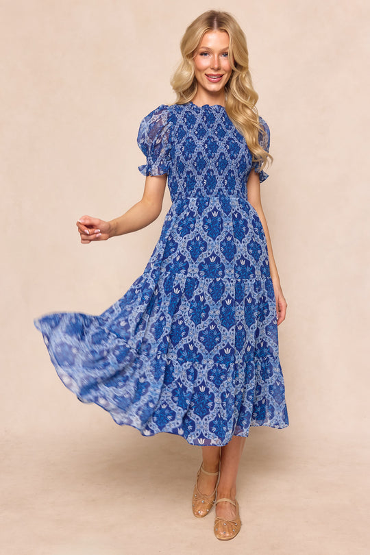 Cordelia Dress in Trellis Foulard 3X Cordelia Dress in Trellis Foulard 3X