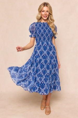 Cordelia Dress in Trellis Foulard