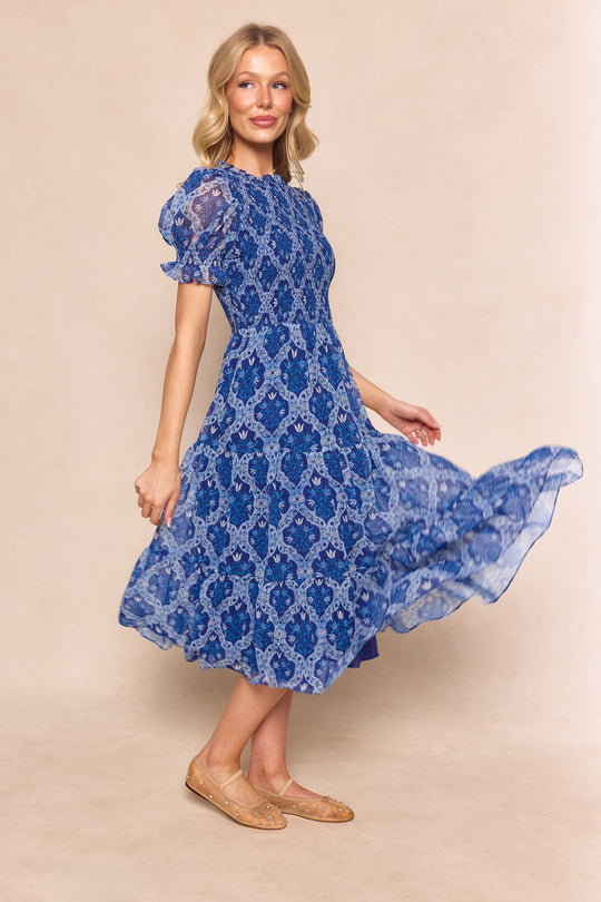 Cordelia Dress in Trellis Foulard