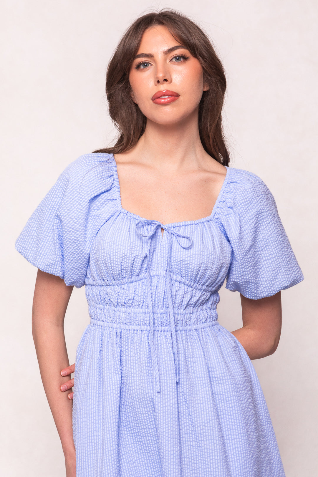 Countryside Dress in Blue Seersucker