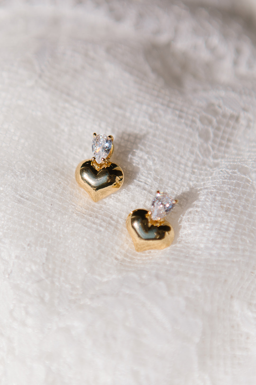 Crystal and Gold Heart Earrings