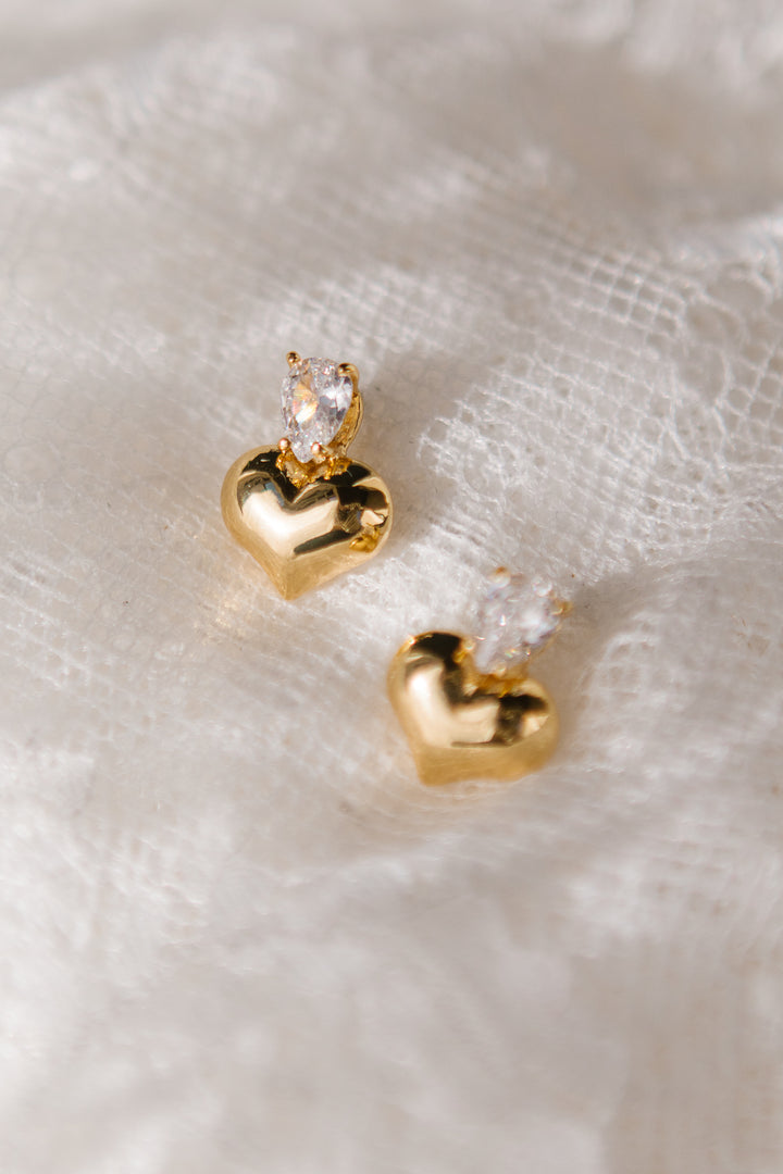 Crystal and Gold Heart Earrings