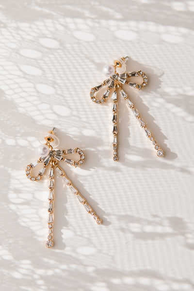 Crystal and Pearl Bow Earrings - FINAL SALE – Ivy City Co