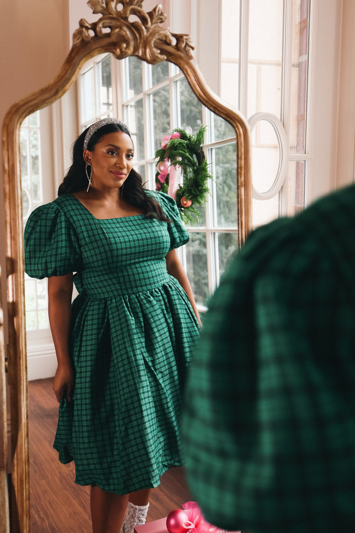 Cupcake Dress in Bright Green Plaid