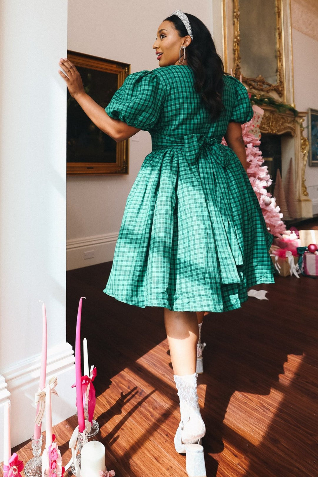 Cupcake Dress in Bright Green Plaid