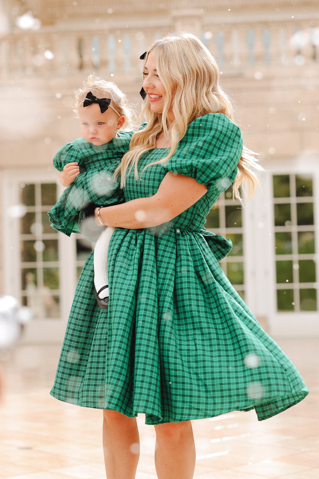 Baby Cupcake Dress Set in Bright Green Plaid