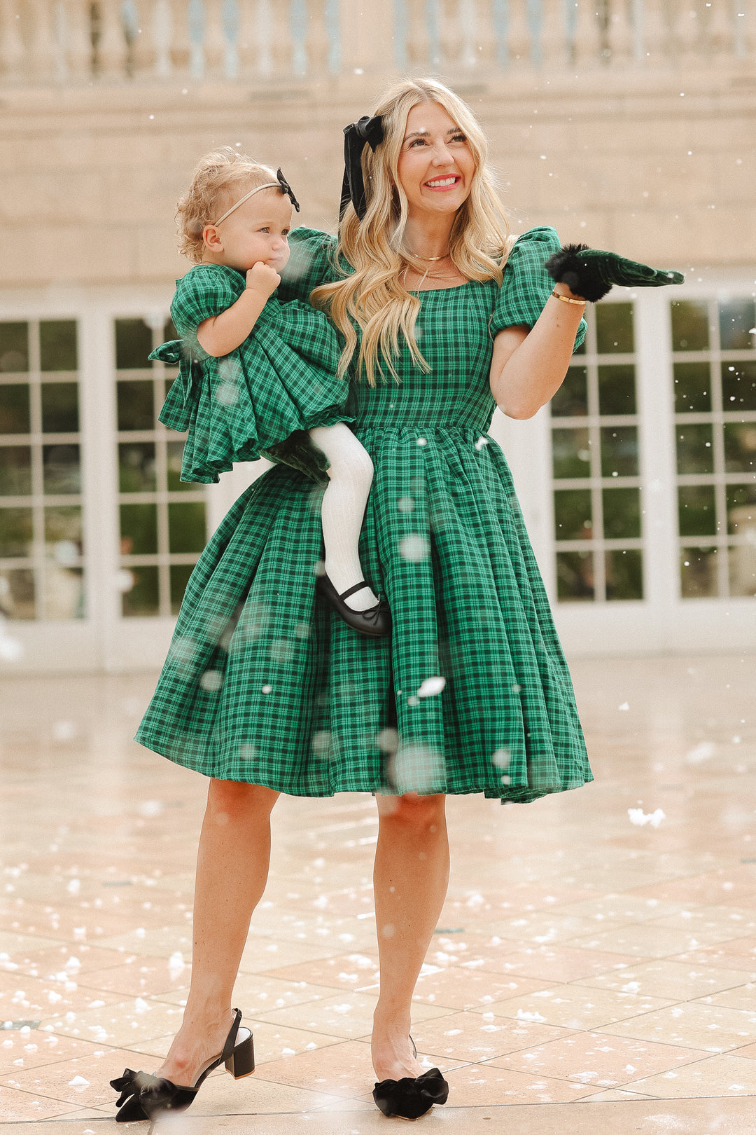 Baby Cupcake Dress Set in Bright Green Plaid