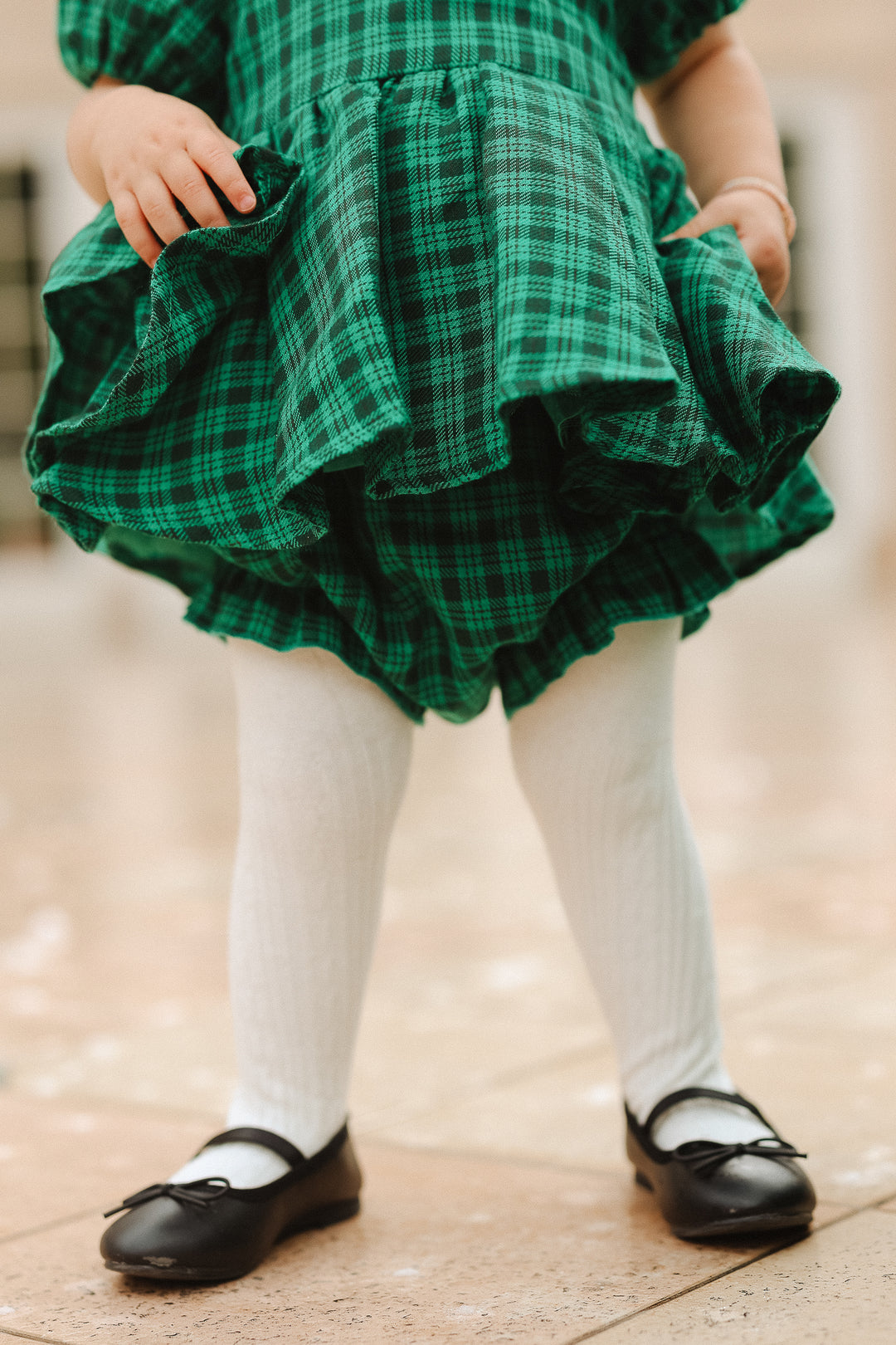 Baby Cupcake Dress Set in Bright Green Plaid