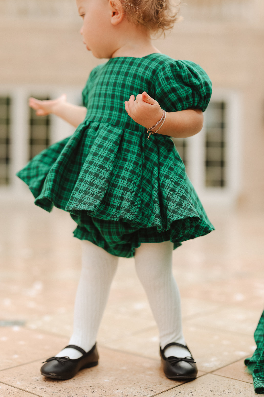 Baby Cupcake Dress Set in Bright Green Plaid