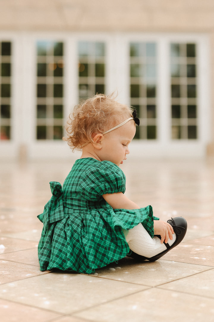 Baby Cupcake Dress Set in Bright Green Plaid